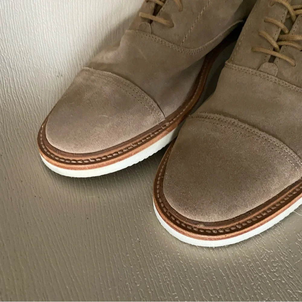 Frye Paul Bal Oxford Suede Tan Leather Cap Toe Dress Shoe Size 7.5D Men
